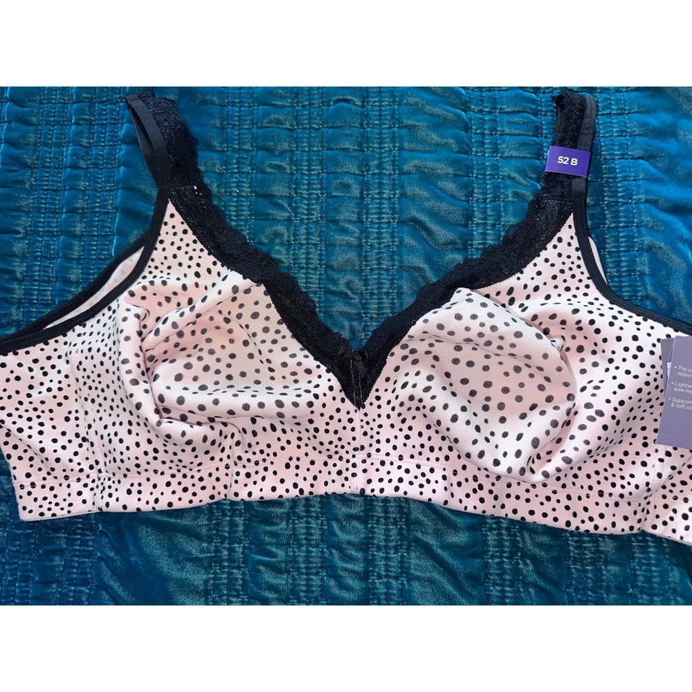 Bravado Designs 52 B Pink Black Polka Dot Full Coverage Comfort Bra New With Tag